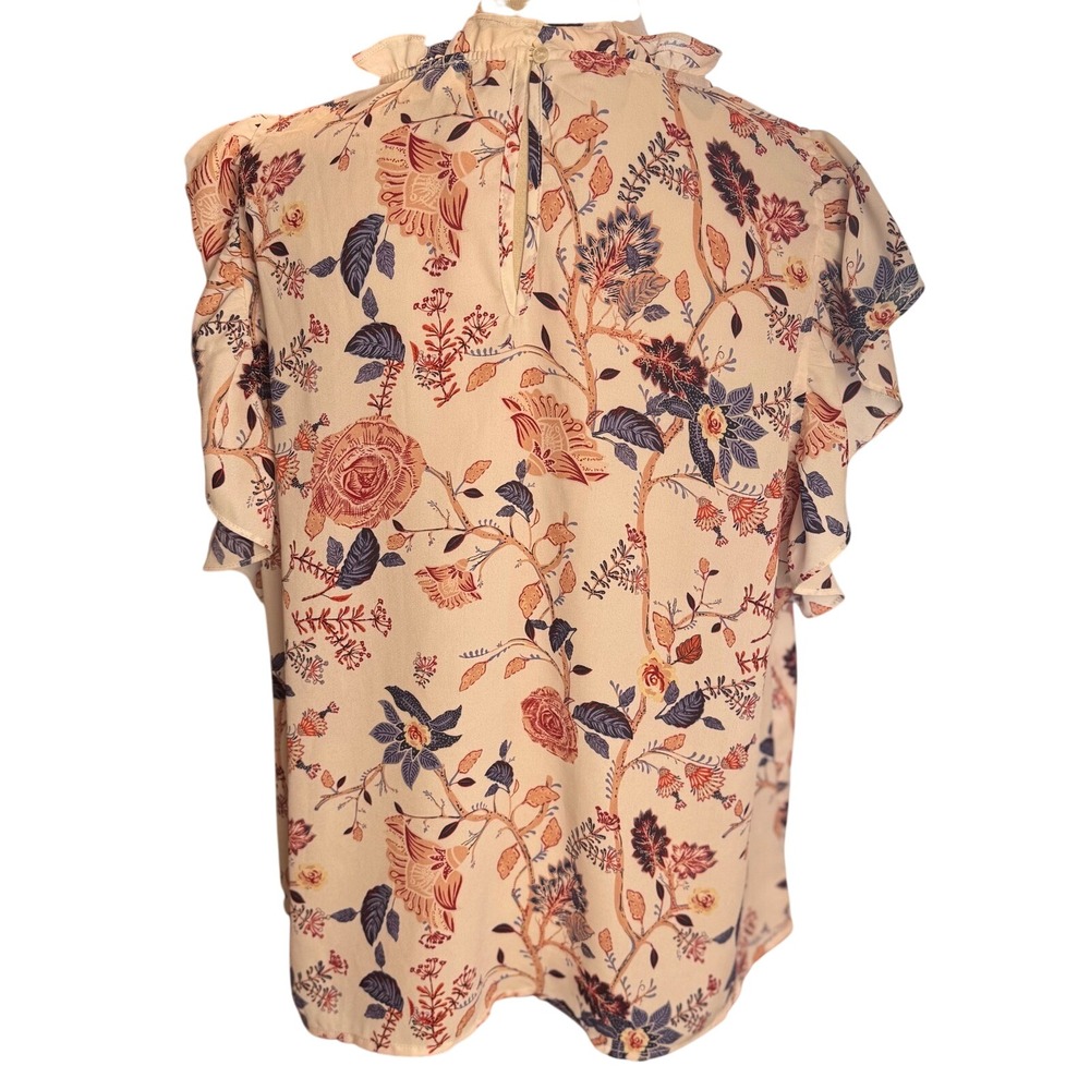 Joie Floral Ruffle Neck Flutter Sleeve Blouse - Picture 4 of 8